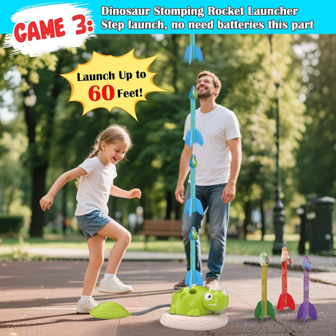 Kslavagcnt 3 1 4-8 Indoor Outdoor Games for Kids, in Musical Jump, Ring Toss Game & Stomping Rocket Launcher for Kids