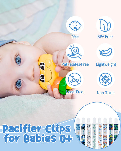 Aniaml 8 Pack babygoal Neutral Pacifier Clips, Binky Paci Holder Clips Fits for Most Baby Pacifiers and Binkies