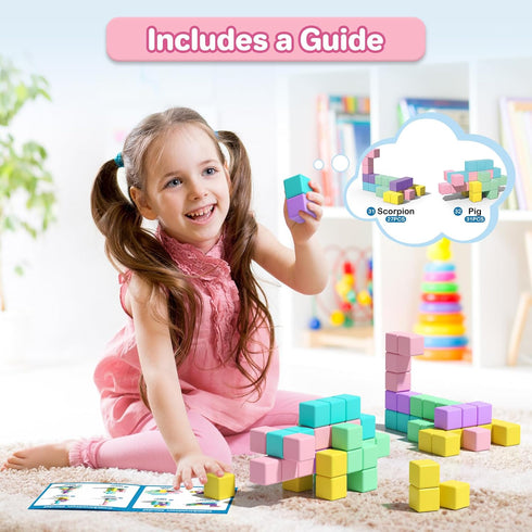 1.34in 1-3, 3+ Magnetic Blocks for Toddlers, Macaron Magnetic Building Cubes for Kids Ages Stem Preschool Stack