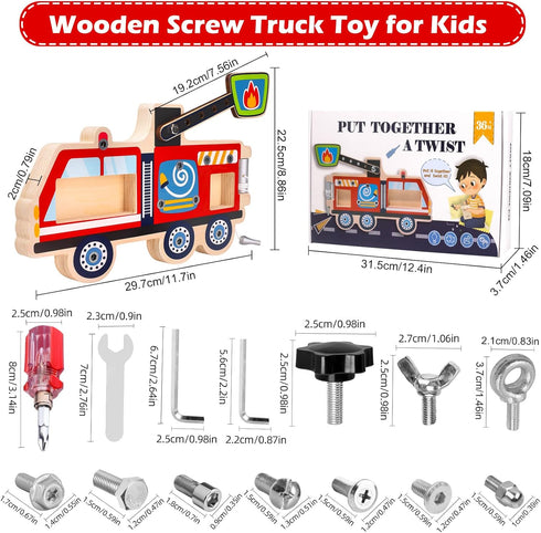 26, Montessori Screwdriver Busy Board Fire Truck Wooden STEM Fine Motor Skills Sensory Learning Toy for Kids Ages Great