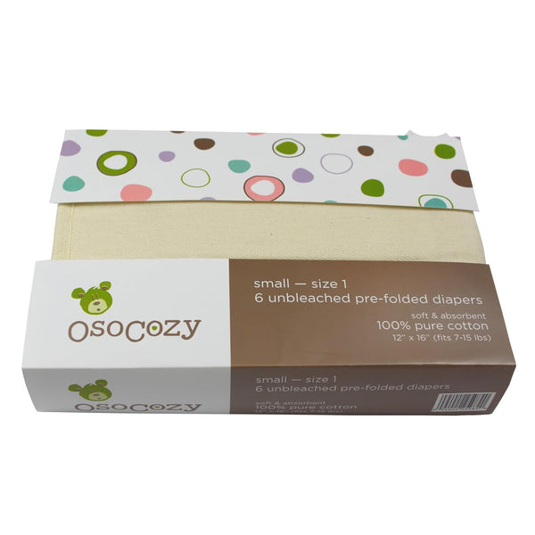 OsoCozy Prefolds Unbleached Cloth Baby Diapers, Size 1 (7-15 lbs), 6 Pack,