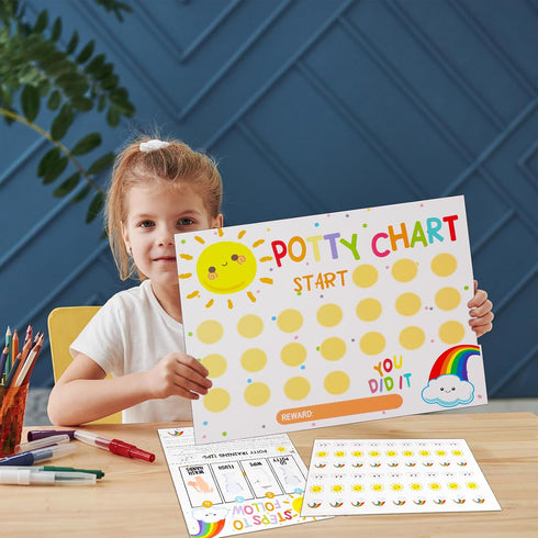 BOXOB Potty Training Chart with Reward Stickers, Potty Sticker Chart Cute Toilet Sticker Reward Chart for Toddlers Boys