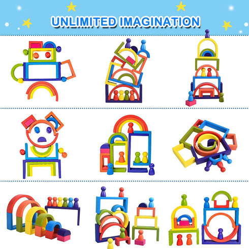 BOZE SUPOD 3 4 5 6+Years Set Toddler-19PCS Wooden Toys, Montessori Toys for Kids Old Boys Girls Rainbow Stacking Blocks