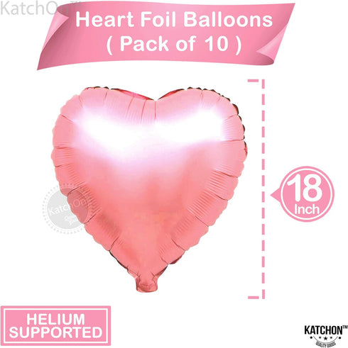 KatchOn Light Pink Heart Balloons Foil, 18 Inch, Pack of 10, Heart Shaped Balloons for Special Occasions