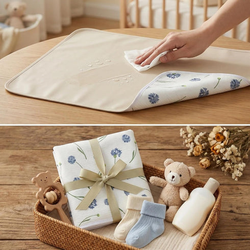 19.7"x25.6" 100% Baby Diaper Changing Pad, Waterproof Changing Pad Liners with Muslin Cotton Front Top and Leather