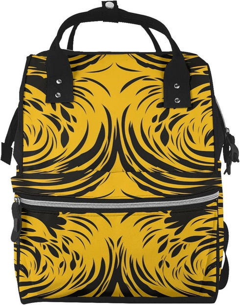 DWVTSLH Mustard Yellow and Black Diaper Bag Backpack Multifunction Nappy Bags Waterproof Mummy