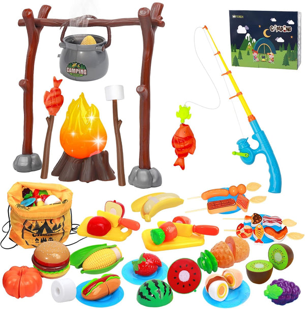 Kids Camping Toys, Mitcien Camping Set Include Pretend Campfire Play Food Fruits