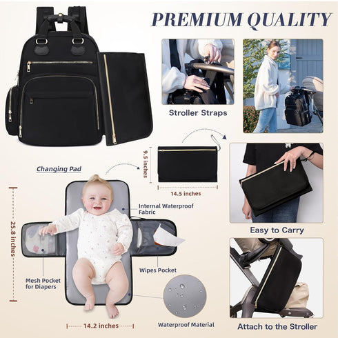 Backpack Pad,17 Diaper Bag Travel Baby Bag with Changing Pockets,Insulated Pockets,USB Charging Port,Baby Shower