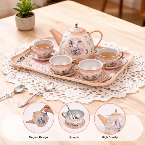 Set Set Playset 3-7 Tea Party for Girl, Tea Time Toys Including Tea Dessert Carrying Case, Kids Picnic Pretend