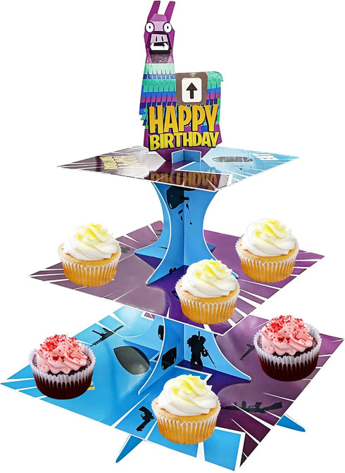Video Game Birthday Party Supplies, 3 Tier Cupcake Stand for Boys Game Fans Birthday Decorations and Baby Shower Favors