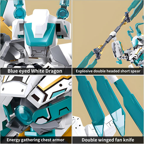 White Horse Dragon Samurai Mech Robot Model 2 in 1 Building Blocks Toy Set for Age 8+ Children Adults 731 Pieces