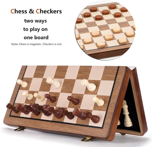 Set 15'' Set 2 Chess Chess Board Wooden Magnetic Folding Chess Board for Adults & Kids Checkers Game for Kids Portable