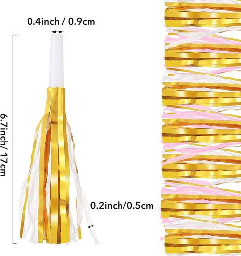 24 Pieces Gold Noise Makers Glitter Metallic Fringed Party Blowers, Pink Musical Blowouts for Birthday Baby Shower New