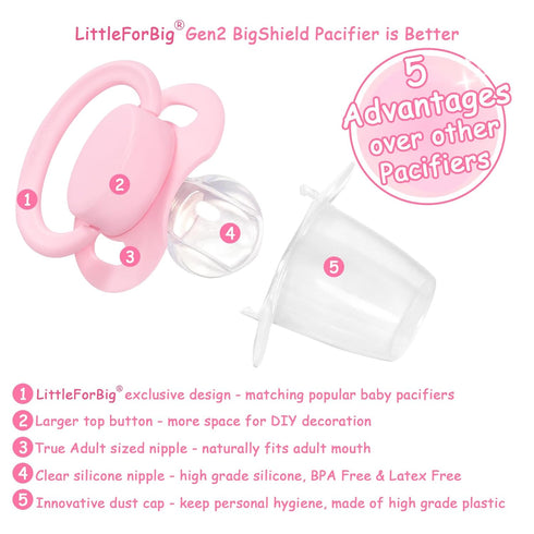 3 Pack Littleforbig Bigshield Generation-II Adult Sized Pacifier Overload Paci - Dark-Pink Medium-Pink Light-Pink