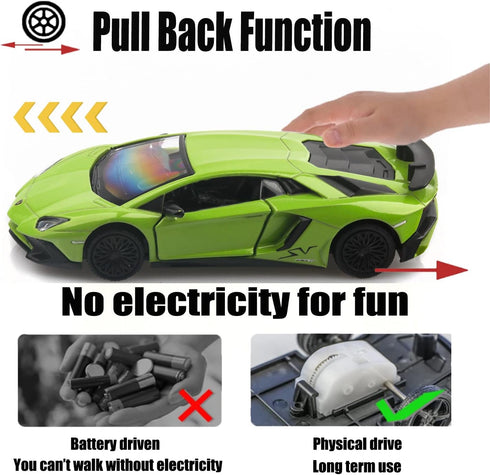 1/36 Scale Lamborghini Aventador LP750-4 SV Diecast Cars, Pull Back Vehicles, Cars Gifts for Boys Girls (Green)