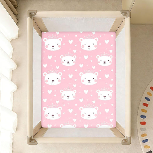 miaozhen 1 Pack 52x28 Cotton Baby Crib Sheets Soft Stretchy Cartoon Cute White Valentine Bear Crib Mattress Sheet