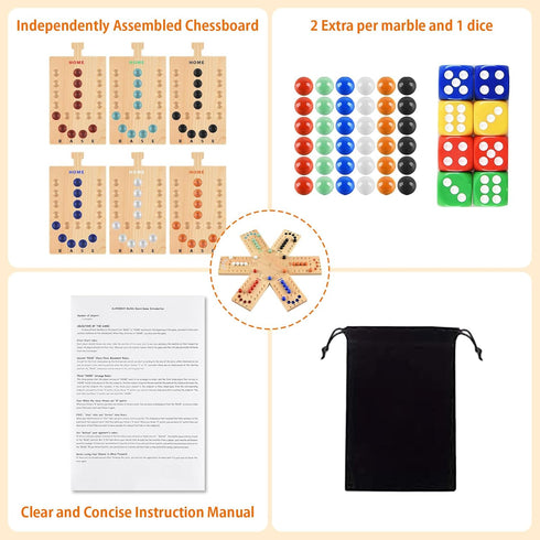 2-6 36 12 Deeper Holes & Larger Marbles Original Wooden Marble Board Game, Portable for Players, Wahoo Game