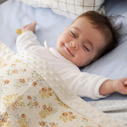 Fluffy-backed Reversible Baby Swaddle Blankets - 100% Muslin Cotton Front, Plush Dotted Fleece Back 30 x 41 Inches