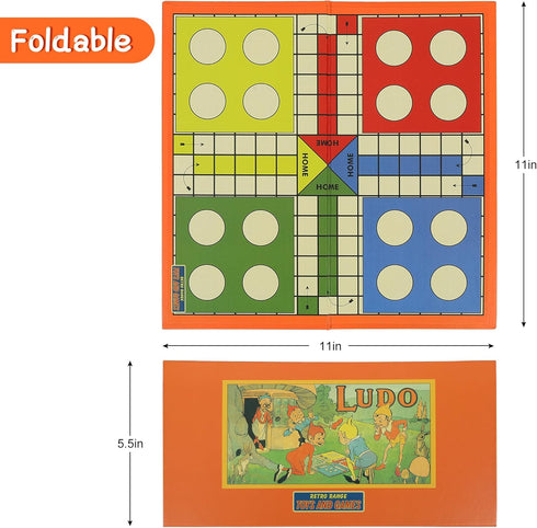 Set 16 2 Foldable Ludo Board Game | Portable Travel-Friendly Family Board Game | Includes Color Tokens, Dice |