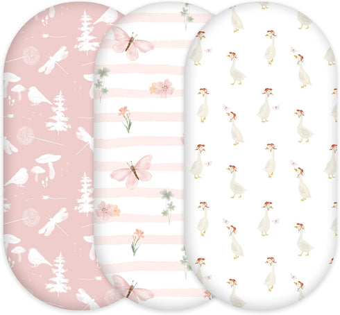 3-Pack Organic Bassinet Sheets for Girls Stretch, Soft Cozy Fitted Bassinet Mattress