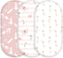 3-Pack Organic Bassinet Sheets for Girls Stretch, Soft Cozy Fitted Bassinet Mattress