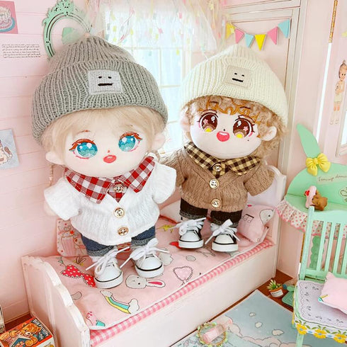 niannyyhouse 7.8in/20cm Plush Doll Clothes, Hat, Button Sweater & Denim Flanging Jeans Dressup