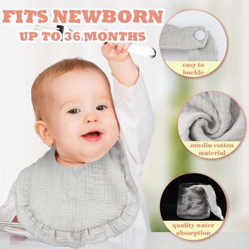 10 Pcs Baby Muslin Bibs, Drool Bandana, Soft Adjustable Cotton Bibs for Newborn Baby Girl Boy Toddlers
