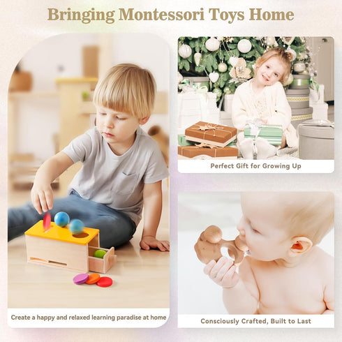 Montessori 6 in 1 Educational Toys Set for Babies 6-12 Months, Wooden Play Kit with Object Permanence Box & More