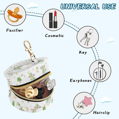 Sinestour Cartoon Dragons Tree Star Print Pacifier Holder Case for Diaper Bag Portable Travel Pacifier Storage Case