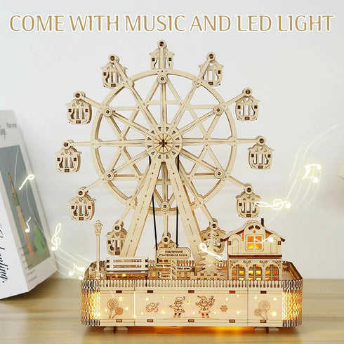 3D Wooden Puzzle for Adults, DIY Ferris Wheel Model Kit with Music Box for Creative Assembly