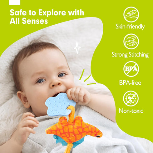 hahaland Car Seat Toys for Babies 0-6 Months - Rattle, Mirror, Crinkle, Squeaky Developmental Travel Toys for Infants
