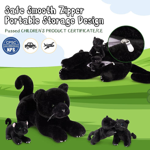 Babies,18'' 4 Packs MorisMos Black Plush Panther Stuffed Animal with Big Mama and Baby Stuffed Panther Toys for Kids