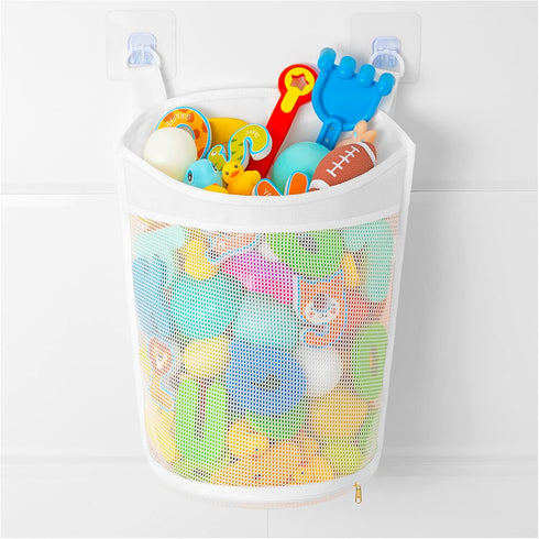 Large Capacity Baby Mesh Bath Toy Organizer, Extra Large Opening Bathroom Toy Storage, Bottom Zipper Bathtub Accessory