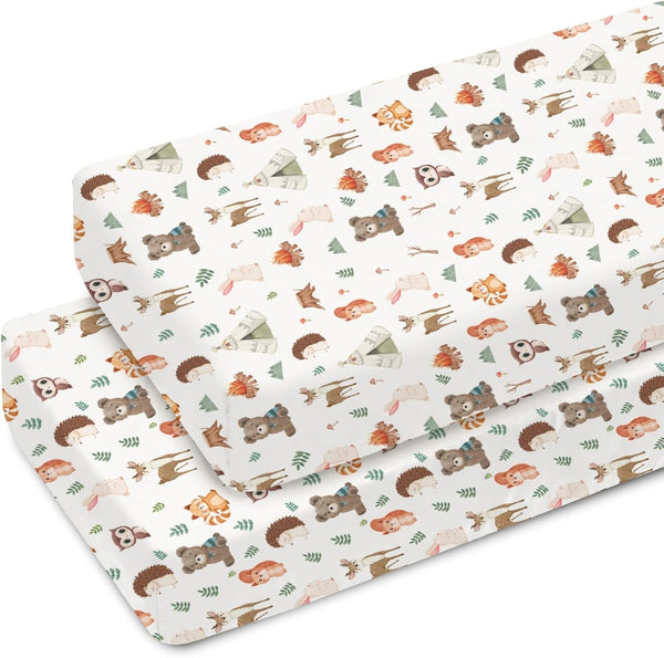 ZoUbqchY Camping Animals Baby Crib Sheets for Boy Girl 52x28In Bear Deer Raccoon