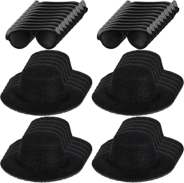 TOYANDONA Doll Glasses Mini Formal Hat Set: 20pcs Miniature Doll Hats & Black Sunglasses