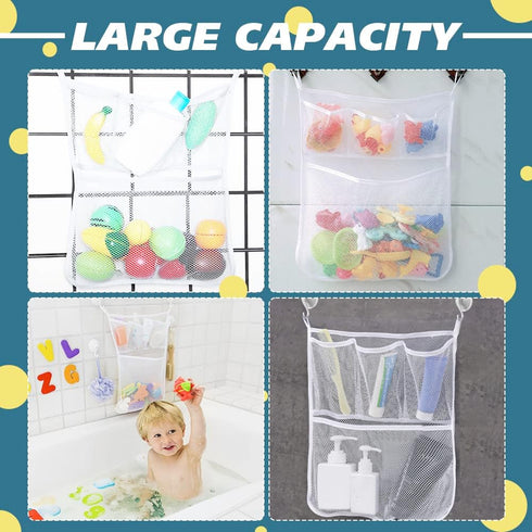 2 x Baby Bath Toy Organizer, Bath Toys Storage Mesh Bag with 4 Strong Suction Hooks, Quick Drying Basket