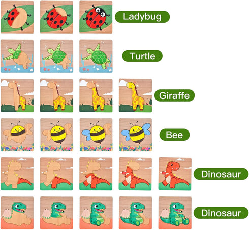 Wooden Puzzles for Toddlers 1-3, Toddler Puzzles Ages 2-4, Montessori Puzzles for 1 Year Old, Animal Shape Montessori Toy Baby Puzzles Learning Preschool Educational Toys Birthday Gift