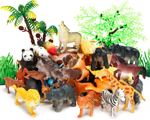 Animal Figurines Toys - 52 Pcs Small Mini Realistic Safari Zoo Plastic Animals Learning Educational Toy Set