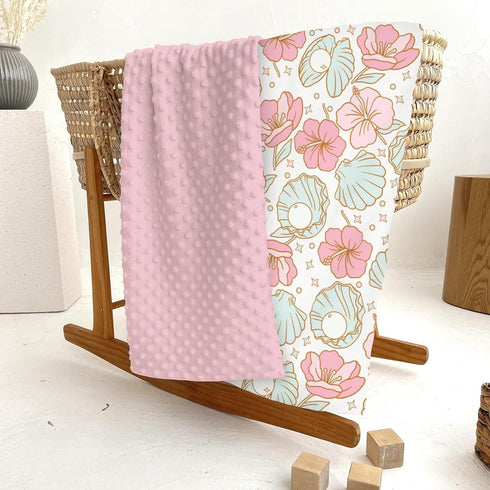 Summer 30x40 Boho Mermaids Floral Baby Blankets for Girl Beach Seashells Conch Tropical Flowers Soft Mink Dotted