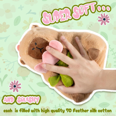 Aniamls 11 inch CHDBLOCK Flower Capybara Plush, Cute Capybara Plush Pillow Kawaii Flower Stuffed Capybara Plushies Toys