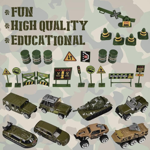 ArtCreativity Diecast Military Playset for Kids - 15-Piece Set with Army Trucks, Signs, and Imagination-Sparking Toys