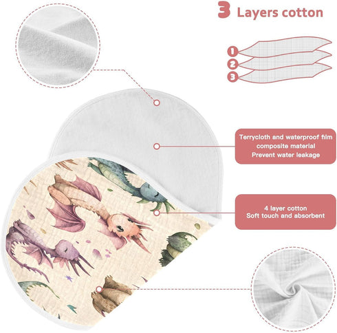 YETTASBIN Watercolor Dragon Muslin Baby Burp Cloth, Super Soft Absorbent Cotton Burp Rag Baby Bibs Feeding Cloth