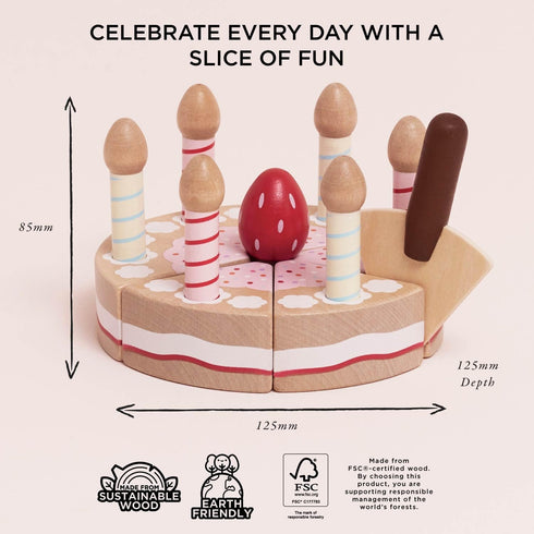(TV273) Le Toy Van - Honeybake Childrens Wooden Vanilla Birthday Cake Play Food Pretend Toy | Perfect For Pretend Role