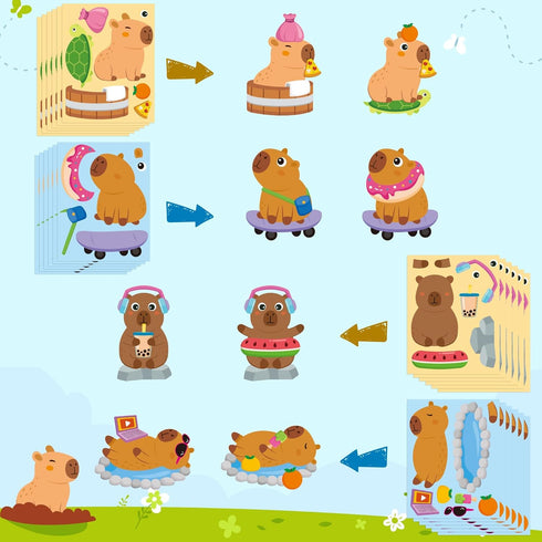 CY2SIDE 36PCS Capy Face Stickers Sheets - Cute Cartoon Animal Make a Face Stickers for School Reward, Make Your Own