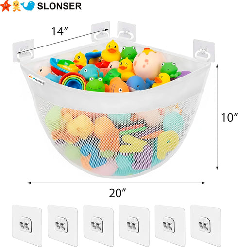 6 Bath Toy Storage Organizer for Bathtub Large Mesh Bath Toy Holder & Bath Toy Net, Corner Bathtub Toy Storage Bag