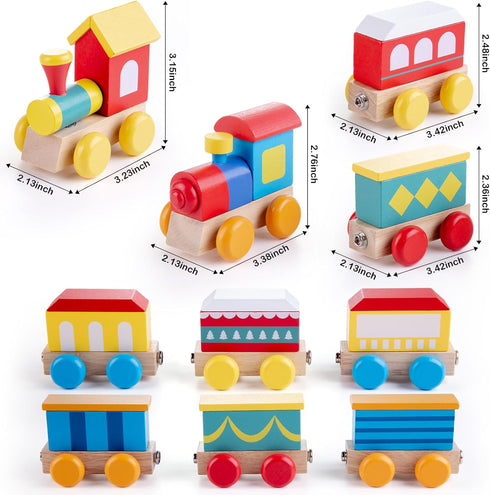 Set 3-8 TIGERHU Wooden Train | Educational Building Toys with Snap-On Design, Eco-Friendly Solid Wood Tracks