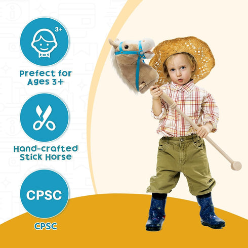 36 Inches(AA HollyHOME Stick Horse Plush Handcrafted Hobby Horse on a Stick with Wood Wheels Real Pony Neighing