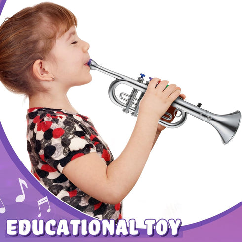 Lewtemi Silver Trumpet Musical Instruments Toy for Kid Toddler Fake Plastic Preschool Music Toy Gift Portable Wind