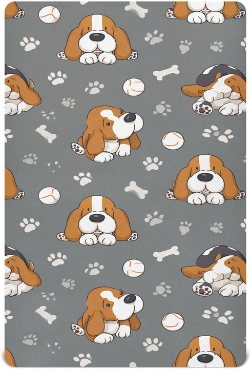 Pigsaly Crib Sheets Baseball Cute Basset Hound Dogs Baby Sheet for Standard Crib