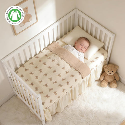 Set 3 52"x28", Set Organic Cotton Muslin Baby Crib Bedding Piece Soft for Infant Newborn Toddler Boys Girls Nursery Bed